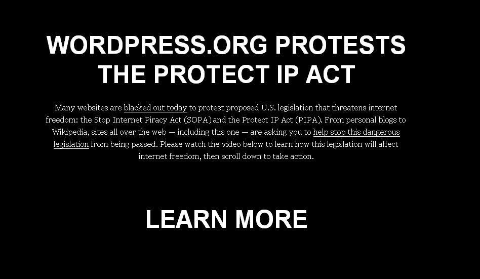 Wordpress.org contra la ley SOPA y PIPA