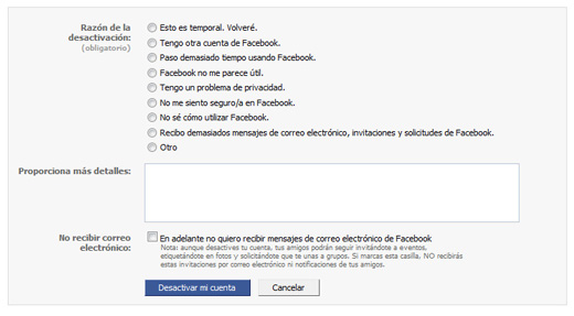 Paso 2 desactivar cuenta facebook