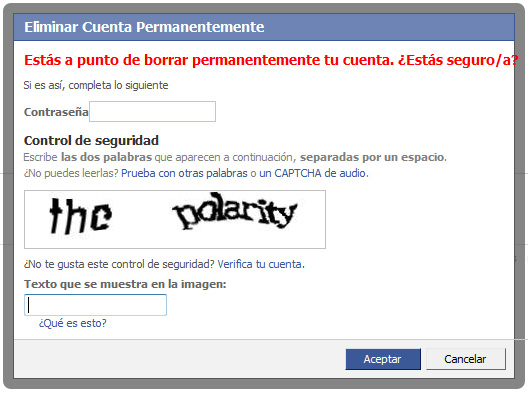 Paso 2 eliminar cuenta facebook